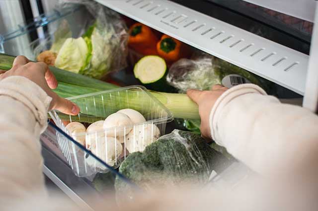 vegetables in the refrigerator crisper drawer