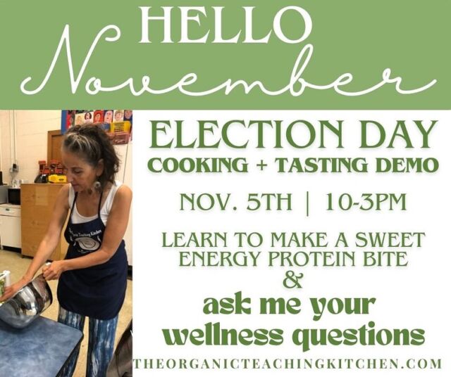 ELECTION DAY IS ALMOST HERE. Decompress after voting and treat yourself to a mini #pilates session with @brooklynembodied led by Lisa Schoenholt. Then enjoy a sweet treat at @theorganicteachingkitchen for a cooking demo on how to make sweet protein bites . Bring your kids! #electionday #freecookingdemo #cookingdemo #pilatesmat #croton #crotononthehudson #westchestercounty #hudsonvalley #westchestermoms #westchesterkids